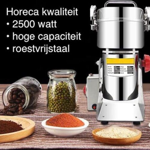 Professionele Kruidenmolen - Graanmolen - Keukenmachine - RVS - 2500W - 700 gram - Kruidenmaler - Spice grinder - Vijzel