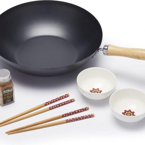 Kitchencraft Wokpan 30 Cm Staal/hout Zwart/zilver 9-delig