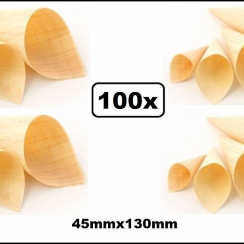 100x Amuse houten puntzak conisch 45mmx130mm - middel - Amuse tapas snack schaal cup bakje kerst gala huwelijk festival koken restaurant