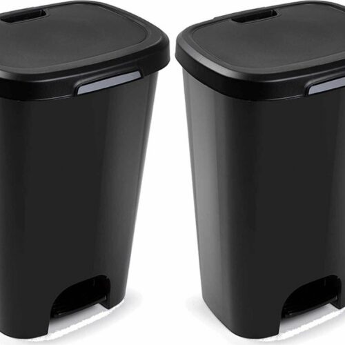 2x Kunststof afvalemmers/vuilnisemmers zwart 50 liter met deksel en pedaal - Vuilnisemmers/vuilnisbakken/prullenbakken - Kantoor/keuken prullenbakken