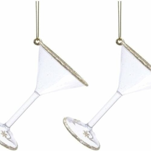 2x Transparant cocktailglas kerstversiering hangdecoratie 10 cm - Cocktailglazen kerstdecoratie
