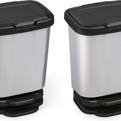 2x Zilver/zwarte pedaalemmer/vuilnisbakken 45 cm 20 liter - Afvalemmers badkamer/toilet/keuken