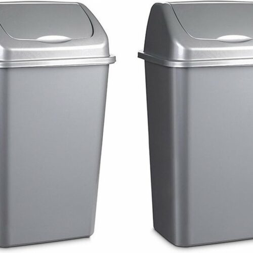 2x stuks kunststof afvalemmers/vuilnisemmers in het zilver van 50 liter met deksel - Vuilnisbakken/prullenbakken - 40 x 35 x 68 cm