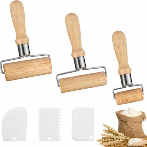 3 stuks houten deegroller, deegroller met plastic deegschraper, deegroller, geschikt voor het met de hand rollen van deeg, pizza, desserts en knoedelvellen