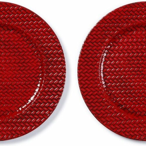 6x Diner/kerstdiner borden/onderborden rood gevlochten 33 cm rond - Onderbord / kaarsenbord / onderzet bord