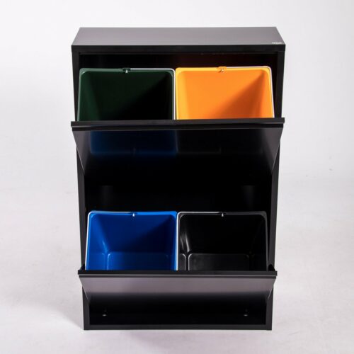 Afvalbak - vuilnisbak - afvalemmer - vuilnisemmer - afvalscheiding - 4 binnenemmers van 16 liter - zwart