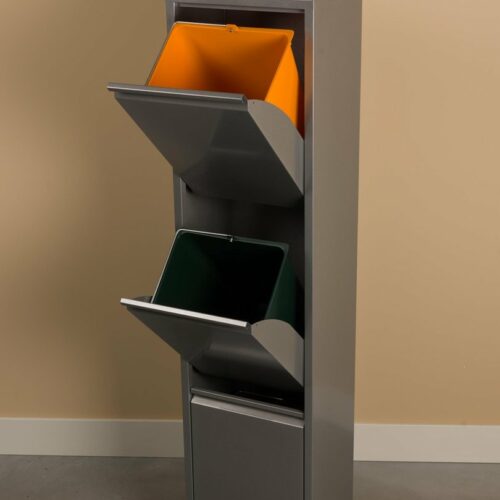 Afvalbak - vuilnisbak - vuilnisemmer - afvalemmer - afvalscheiding prullenbak met 3 binnen emmers van 16 liter - grijs