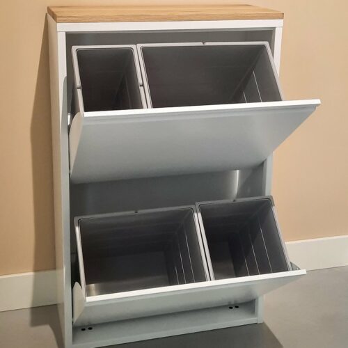 Afvalemmer afvalscheiding - 4 binnenemmers 10L + 15L + 20L + 24L = 69L totaal - eiken paneel - wit