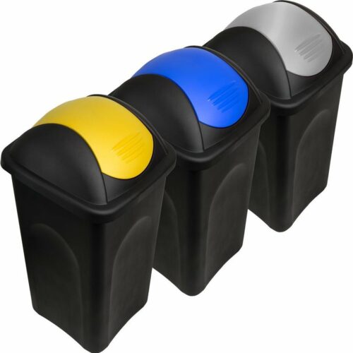 Afvalemmer met klapdeksel - 3 Stuks elk 60L - Geel Blauw Grijs