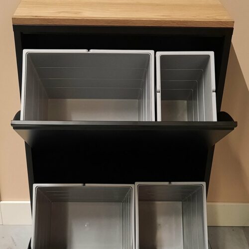 Afvalemmer - vuilnisbak - afvalbak - prullenbak afvalscheiding met 4 binnenemmers (10L + 15L + 20L + 24L) 69 liter totaal met eiken paneel. Zwart