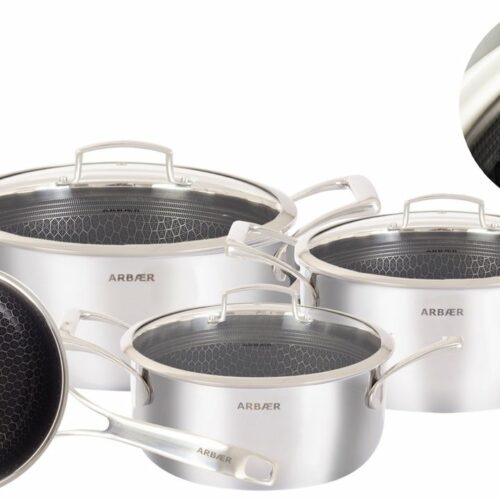 Arbaer 7-delige Pannenset - Inductie, Elektrisch, Keramisch & Gas - Met Honingraat Anti-aanbaklaag - Sauspan, 2x Kookpan met Deksel, Soeppan met Deksel