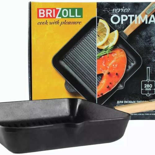 BRIZOLL Gietijzeren Grillpan Vierkant met Afneembare Handgreep - 28x28 cm - Alle warmtebronnen