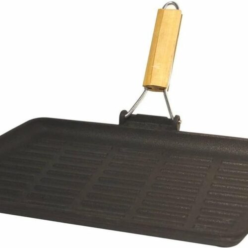 Baumalu Rechthoekige gietijzeren grillpan met inklapbaar handvat 33.5 x 19.5 cm