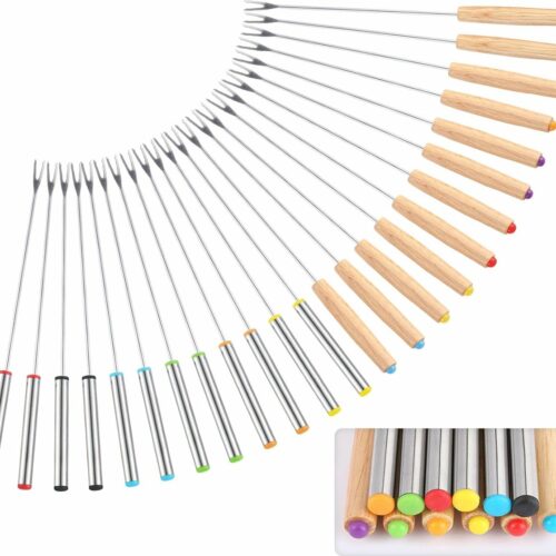 Bondoo fonduevorken 24 stuks 24 cm - fondue vorkjes - fonduevork- fondue vorkjes voor vlees - fonduevorkjes - fondue prikkers - fondue prikkers - fonduevorken set - kaasfondue vorkjes - RVS - Hout