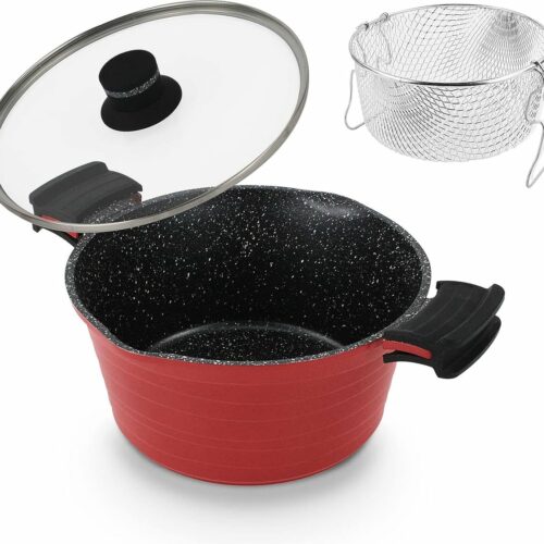 Braadpan, friteuse 2 in 1, braadpan 24cm met frituurmand, pan met antiaanbaklaag, geschikt voor alle soorten fornuizen