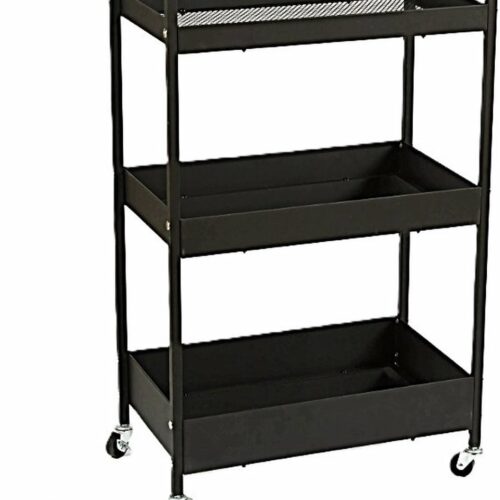 Ceruzo Keukentrolley op wieltjes - 3 Lagen- Metaal - Serveerwagen - Zwart -51 x 30 x 82,5 cm