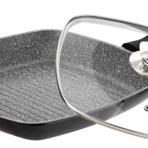 Cheffinger Grillpan met Deksel - 28cm - Zwart - Inductie