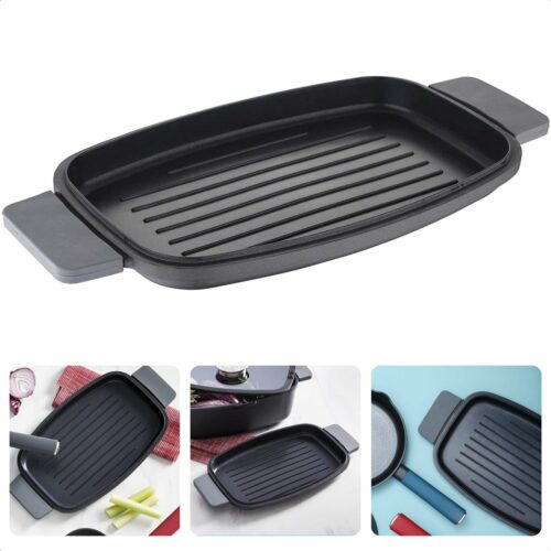Cheqo®XL Grillpan - 42,4 x 22 x 3 cm - Gegoten Aluminium - Soft-Touch Handvaten - Krasbestendig - PFOA-vrij - Barbecue - BBQ - Ovenbestendig - Voor Alle Warmtebronnen - Veilig - Gemakkelijk Schoon Te Maken - Gelijkmatige Warmteverdeling