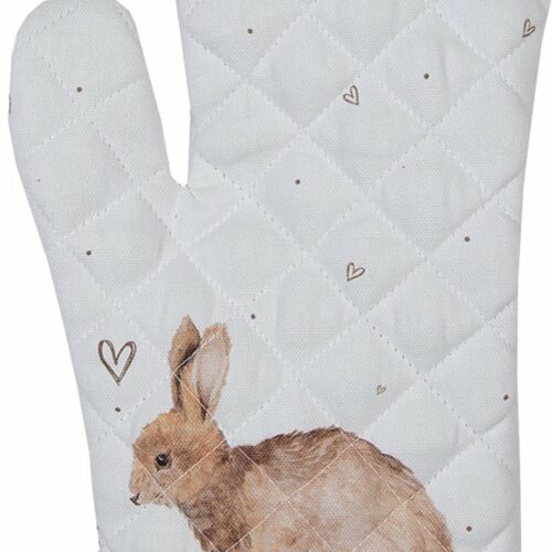 Clayre & Eef Ovenwant 18x30 cm Wit Bruin Katoen Konijn