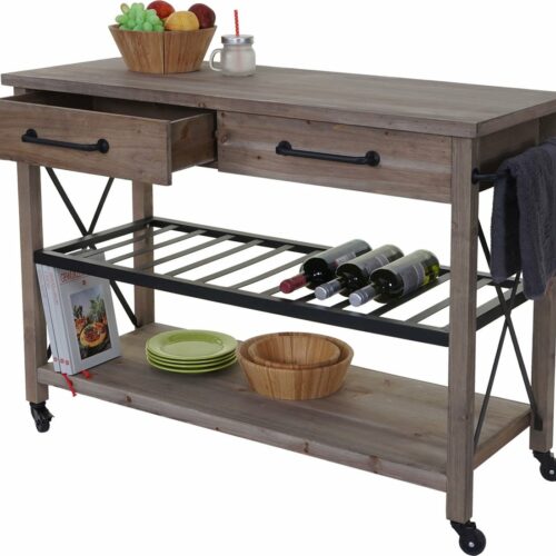 Cosmo Casa Keukentrolley - Serveerwagen op wieltjes - Dennenhout - Opbergruimte - Shabby bruin - 85x114x47 cm