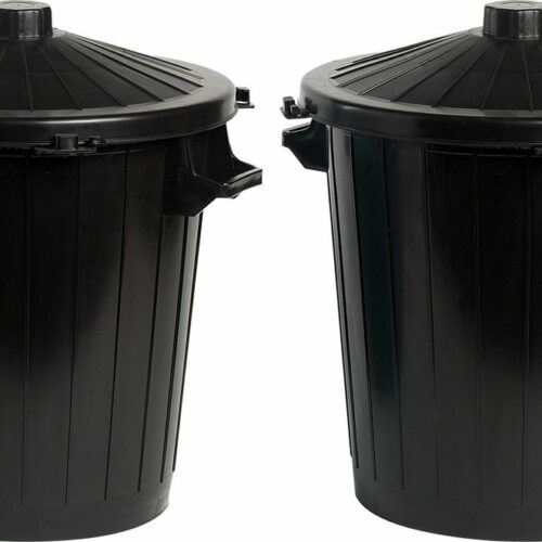 Cosy & Trendy Vuilnisbak/afvalemmer met deksel - 2x - 50 liter - zwart - 55 x 49 x 58 cm