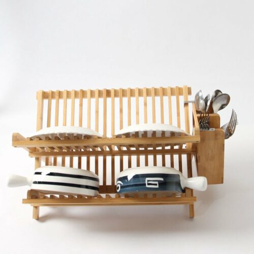 Decopatent® Afdruiprek voor Afwas - Bamboe - Hout - Inklapbaar Afdruiprek - Afwasrekje inclusief bestekhouder - Afwas Druiprek