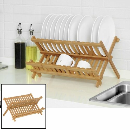 Decopatent® Afdruiprek voor Afwas - Bamboe - Hout - Inklapbaar Afdruiprek - Afwasrekje voor 14 borden glazen bestek - Druiprek