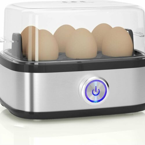 DiverseGoods Eierkoker, 400W Compact Egg Cooker Multi-Functional, 6-eieren gemakkelijk te pellen, zacht, medium, hard gekookt, Poacher, stomer, zoemer, indicatielampje, roestvrij staal