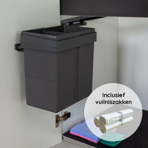 Eleganca uitdraaibare Afvalbak 20 Liter Met Vuilniszakken - Inbouw Prullenbak - Inbouw Afvalemmer - Inbouwvuilbak - Afvalemmer Keuken - Vuilnisbak - Antraciet
