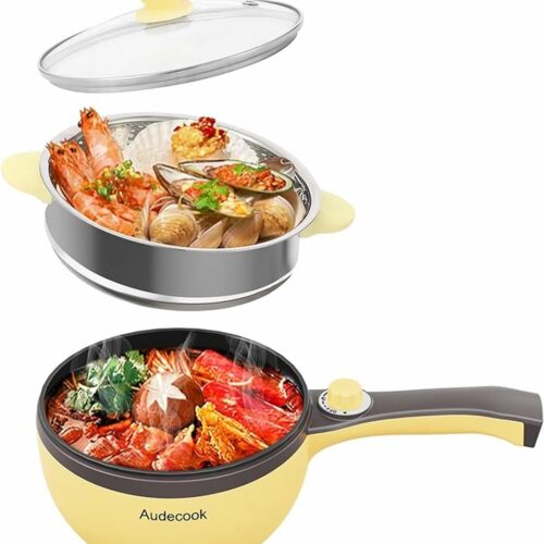 Elektrische Hot Pot Pan - Elektrische Pan - Multifunctionele Koekenpan met Anti-aanbaklaag - Klein Pastapan - 1,5 L Draagbare Kookgerei voor Reizen/Slaapzaal - Snelle Verwarming, Spatel en Eierrek Inbegrepen