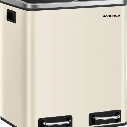 FurnStar - Pedaalemmer - Afvalemmer voor de keuken 30L - Afvalscheiding - Afvalemmer van metaal - Pedaalemmer met binnenemmers en handgrepen - Afvalscheidingssysteem - 2 x 15 liter - Softclose - Luchtdicht - Beige / Zwart