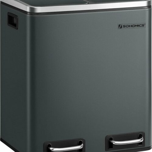 FurnStar - Pedaalemmer - Afvalemmer voor de keuken 30L - Afvalscheiding - Afvalemmer van metaal - Pedaalemmer met binnenemmers en handgrepen - Afvalscheidingssysteem - 2 x 15 liter - Softclose - Luchtdicht - Rookgrijs