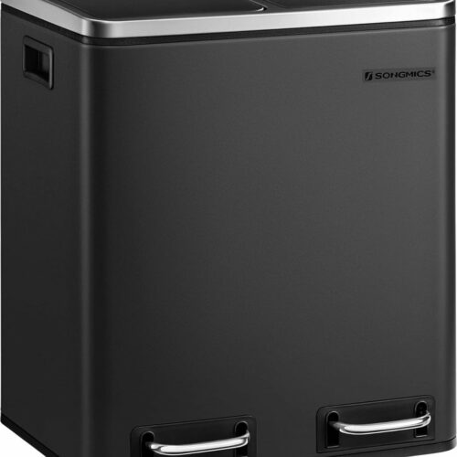 FurnStar - Pedaalemmer - Afvalemmer voor de keuken 30L - Afvalscheiding - Afvalemmer van metaal - Pedaalemmer met binnenemmers en handgrepen - Afvalscheidingssysteem - 2 x 15 liter - Softclose - Luchtdicht - Zwart