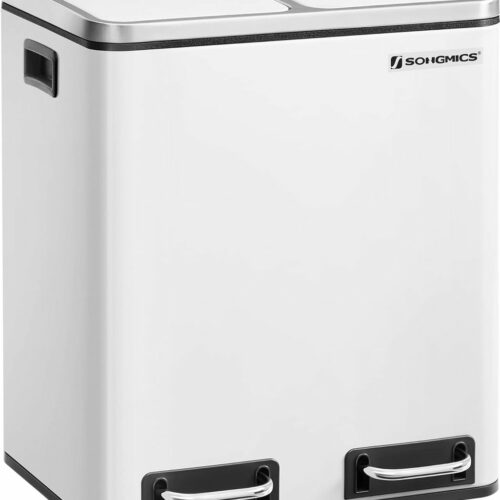 FurnStar - Pedaalemmer - Afvalemmer voor de keuken 30L - Afvalscheiding - Afvalemmer van metaal - Pedaalemmer met binnenemmers en handgrepen - Afvalscheidingssysteem - 2 x 15 liter - Softclose - Luchtdicht - wit