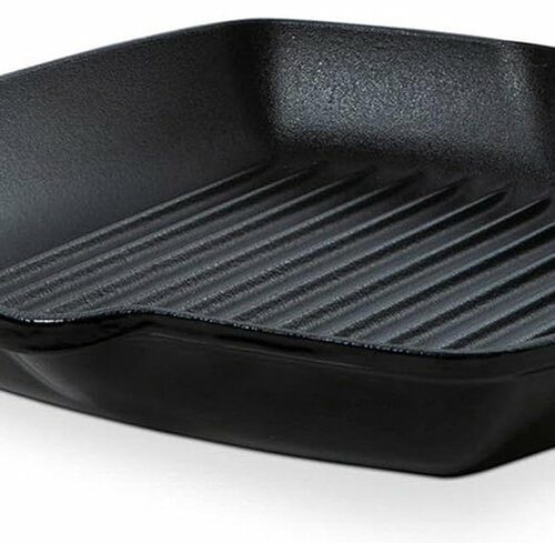 Geëmailleerde Gietijzeren Grillpan met antiaanbaklaag - PFAS-vrij - Vaatwasmachinebestendig - Jet Black