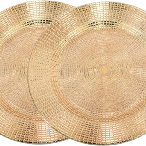 Gerim kerstdiner onderborden - 6x stuks - rond - goud - kunststof - D33 cm