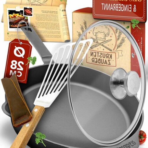 Gietijzeren grillpan - perfect voor grillen - 1 stuk - zwart - gietijzer - 28 cm