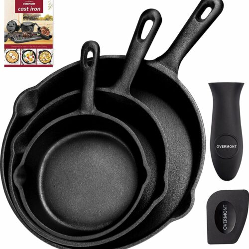 Gietijzeren pan, grillpan, gietijzeren grill, steakpannen met handvat, 3-delige set voor gasbarbecue