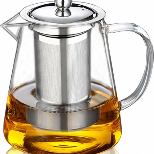 Glazen theepot 750 ml BOWD met hittebestendige roestvrijstalen theezeef, voor thee koffie water karaf melkcontainer, sapkruik, kan worden gebruikt in magnetron veilig, borosilicaatglas (750 ml 25 Qz)