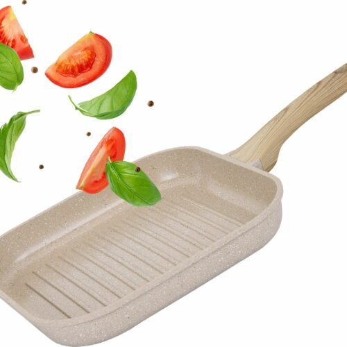 Grillpan inductie PFAS vrij - ⌀ 28 cm Grill pan Aluminium Grillpannen Inductie - Keramische pan - Japandi beige