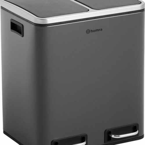 Homra BLINQ Afvalscheiding prullenbak met 2 vakken - 2 x 15 L inhoud - Duo pedaalemmer Grijs - Afvalemmer 30 Liter - Recycle Afvalbak - Grijze Afvalscheidingsprullenbak - Hygiënisch Afval Scheiden - Keuken Vuilbak - Kantoor