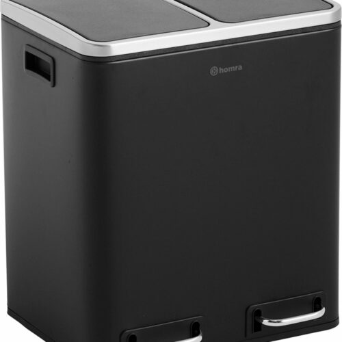 Homra BLINQ Prullenbak 30 Liter - 2x15 L inhoud - Duo Pedaalemmer Zwart - Afvalemmer - Recycle Afvalbak - Zwarte Afvalscheidingsprullenbak - Hygiënisch Afval Scheiden - Keuken Vuilbak - Kantoor Prullenbakken Afvalscheiding