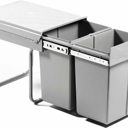 Homra Inbouw Afvalemmer 2x20L - Inbouw Prullenbak Keukenkast - 2 Afvalbakken - Uittrekbare Inbouwprullenbak - Inbouwvuillbak voor enkel bodemmontage in draaideurkasten - Afvalbak - Afvalscheidingsprullenbak Keuken - Grijs
