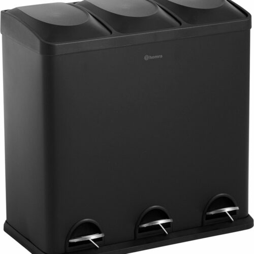 Homra Maxer Pedaalemmer 60 Liter - Zwarte Prullenbak 3 vakken - Trio 3X20 Liter - Prullenbak Afvalscheiding - Vuilnisbak voor Huishouden en Kantoor - Recycle Vuilbak keuken Afvalemmer - Afvalscheidingsprullenbakken - Extra dikke wand