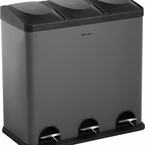 Homra Maxer Prullenbak Afvalscheiding 60 Liter - Grijze Prullenbak 3 vakken - Trio Prullenbak 3 X 20 Liter - Pedaalemmer - Vuilnisbak voor Huishouden en Kantoor - Recycle Vuilbak keuken Afvalemmer