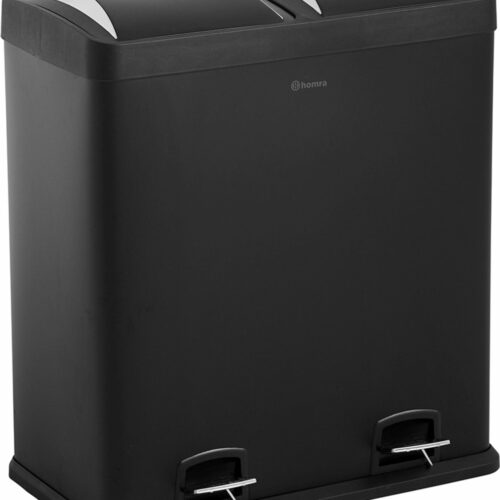 Homra NEVIQ Prullenbak 60L - Prullenbak Afvalscheiding met 2 vakken - 2 x 30 L inhoud - Duo Pedaalemmer in mat Zwart - 2-vaks Afvalemmer 60 Liter - Pedaal Vuilbak - Hygiënisch Afval scheiden - Zwarte Duo Prullenbakken - Dubbele Vuilnisbak