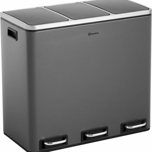 Homra SPARQ Pedaalemmer 3 vakken - 3 x 18 L inhoud - 54 Liter - Grijs - RVS - Trio Prullenbak Afvalscheiding - 3-vaks Recycle Afvalemmer - Hygiënisch Afval Scheiden - Grijze Keuken Vuilbak - Kantoor Prullenbak - Pedaal - Afvalscheidingsprullenbak
