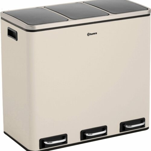 Homra SPARQ Pedaalemmer 3 vakken - 3 x 18 L inhoud - 54 Liter - Wit - RVS - Trio Afvalscheiding prullenbak - 3-vaks Recycle Afvalemmer - Hygiënisch Afval Scheiden - Witte Keuken Vuilbak - Kantoor Prullenbak - Pedaal - Afvalscheidingsprullenbak