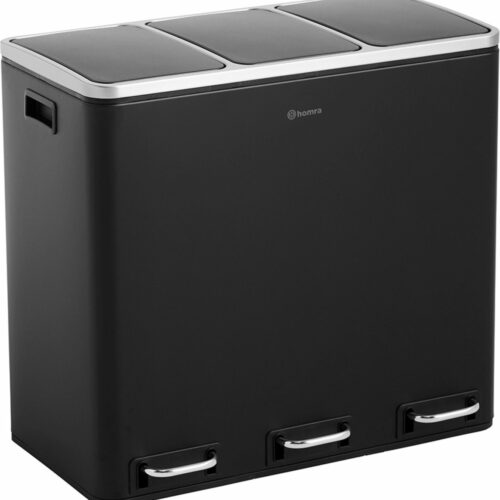 Homra Sparq Prullenbak Afvalscheiding 54 Liter - Zwarte Prullenbak 3 vakken - 3 X 18 Liter - Pedaalemmer - Vuilnisbak voor huishouden en kantoor - Recycle Vuilbak keuken Afvalemmer