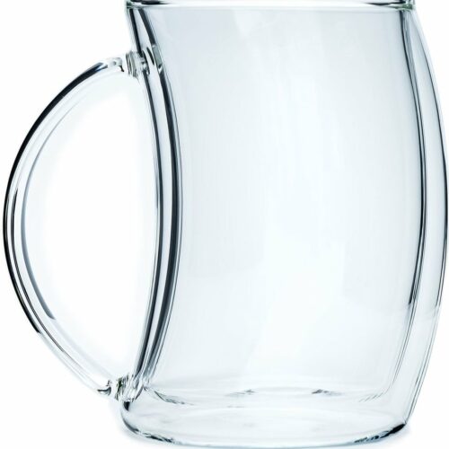 Intirilife dubbelwandig thermoglas - gebogen stijl - 200 ml inhoud - mondgeblazen geïsoleerd voor latte macchiato, als theeglas of koffieglas met handvat